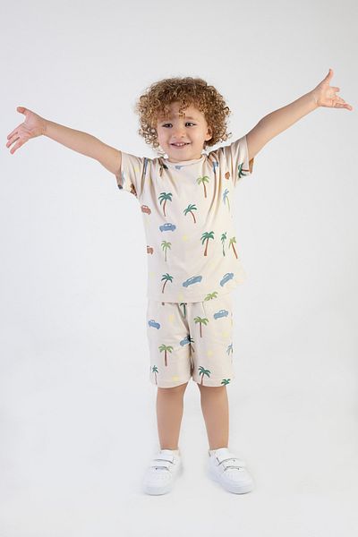 Harika KIDS Boy's Palm Tree Printed Striped Short Sleeve Shorts Top and Bottom Set