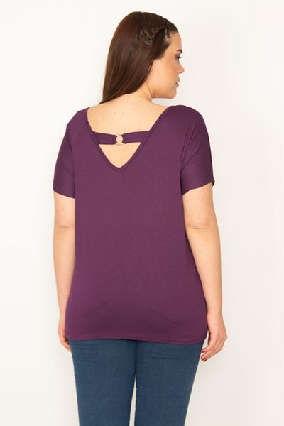 Şans Women's Large Size Plum Backless Viscose Tunic 65n15439