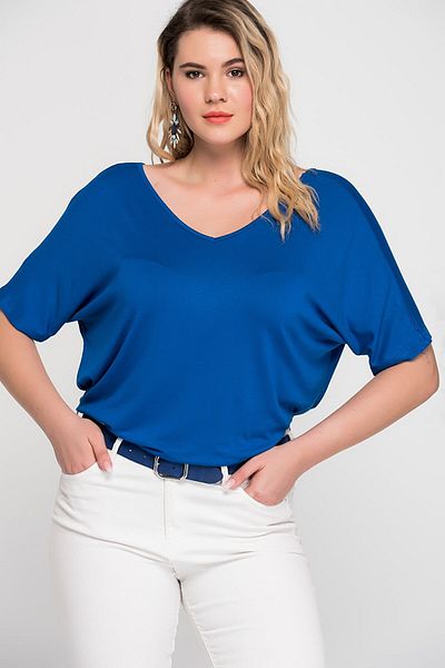 Şans Women's Large Size Saxe Backless Viscose Tunic 65n15439