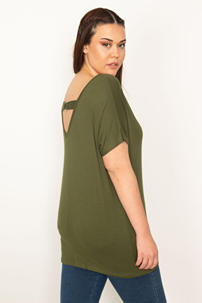 Şans Women's Large Size Khaki Backless Viscose Tunic 65n15439