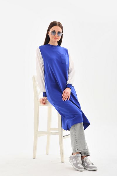 Elif Okur Long Sweat Tunic - Hijab, Shirt Sleeves, 110cm, Saks 1255