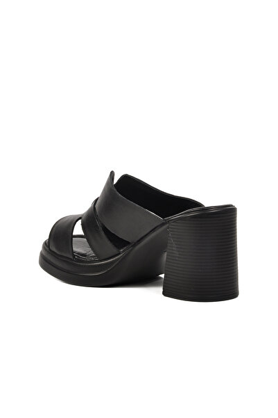 Venüs 2413403Y Μαύρες γυναικείες παντόφλες με τακούνι από γνήσιο δέρμα