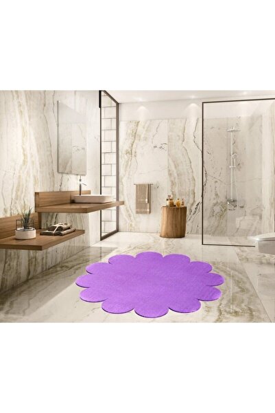 SERİA HALI Seria Halı Mor Papatya Şekilli Peluş Post Halı Yıkanabilir Kaymaz ...