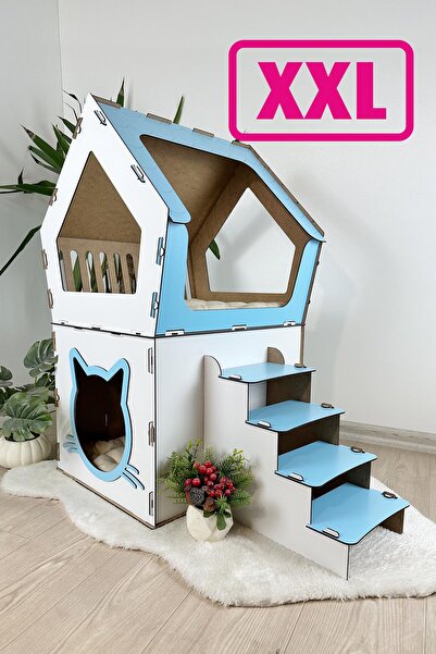 Onix Home XXL MODEL DEKORATİF AHŞAP BÜYÜK TERASLI KEDİ EVİ 5KG VE ÜZERİ KEDİL...
