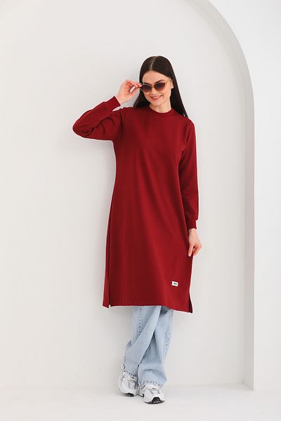 Elif Okur Hijab Long Tunic 110cm Claret Red 1207