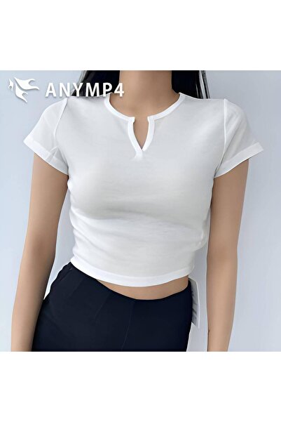 ÖZ PAMUK Γυναικείο T-SHIRT με κοντό μανίκι με ριμπ καμιζόλα με τετράγωνο λαιμό