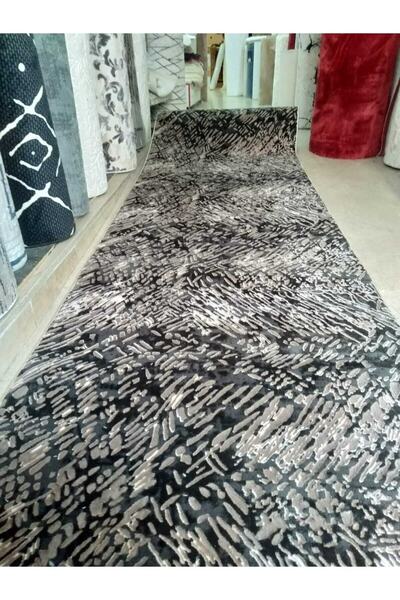 Sarar Desenli Peluş Post Kaymaz Tabanlı Yıkanabilir Yumuşak Yüzey Halı Yolluk Siyah