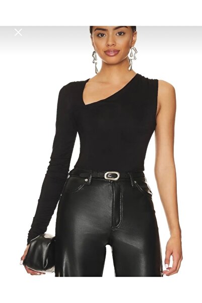 Nsb Tasarım Жіночий чорний асиметричний комір, однорукавний, подвійний шов, ш...