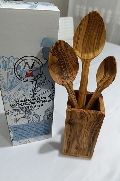 Ahşap Vadisi Olive Wood Handmade - 21-23-25 cm 3 Size Wooden Spoons 3 Pieces