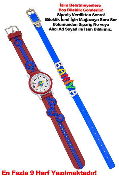 tutkanstore Taraftar Çocuk Kol Saati İsme Özel Mavi Renk Bileklik Seti Hediye...