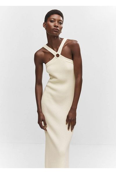MANGO Woman Prstencové detailní tkané šaty