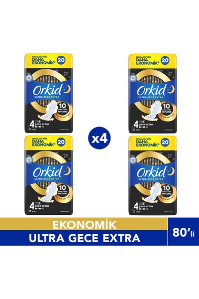 Orkid Ultra Gece Ekstra Hijyenik Ped 20 Adet 4 Boy 4 Adet