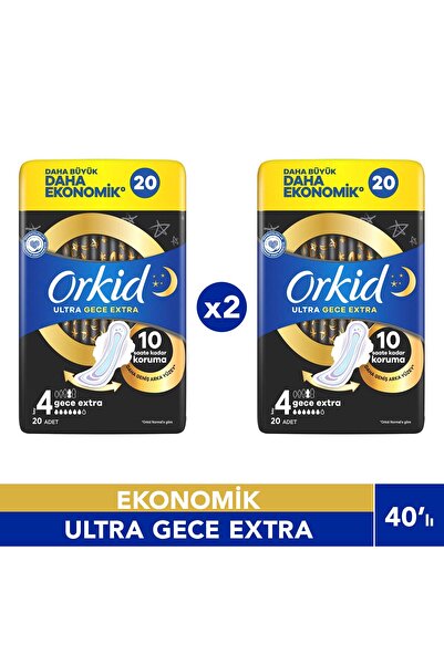 Orkid Ultra Gece Ekstra Hijyenik Ped 20 Adet 4 Boy 2 Adet