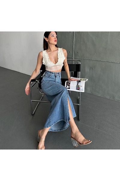 Ekim Store Fusta din denim midi cu fantă