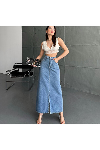 Ekim Store Yırtmaçlı Midi Denim Kot Etek