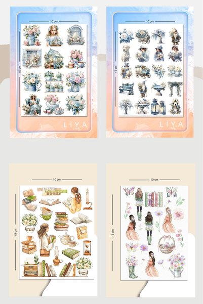 LiyaCraft 10 Sheets Vintage Sticker SET -Planner Set Suitable for Agenda Bullet Journal