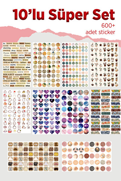 LiyaCraft 10 Sayfa Vintage Sticker SET 600 Parça Sticker İçerir -Planner Ajan...