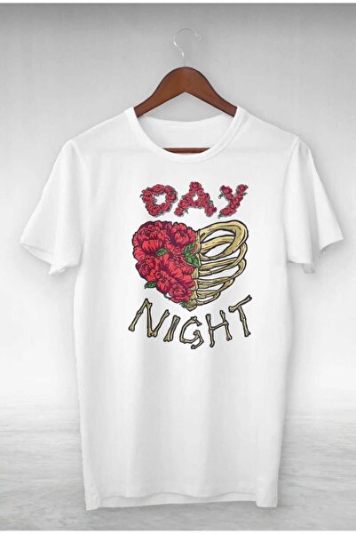 PERISENSE تي شيرت كبير الحجم مطبوع عليه Day Night للرجال والنساء للجنسين