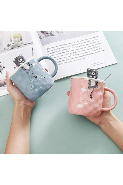 keyfim shop 3D Kabartmalı 400ml Sevimli Kedi Kupa Bardak