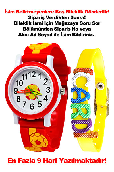 tutkanstore Taraftar Çocuk Kol Saati İsme Özel Sarı Renk Bileklik Zamanı Öğre...