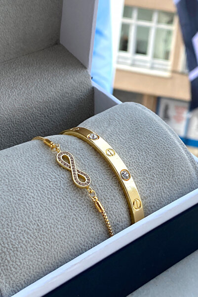 TAKIPORT Altın kaplam kelepçe & zirkon taşlı sonsuzluk kadın bileklik