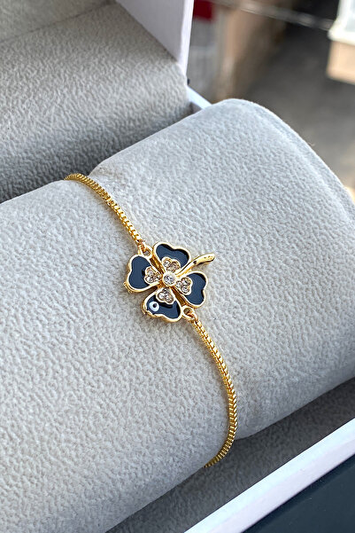 TAKIPORT Gold Zirkon Taşlı Yonca Detay Kadın Bileklik