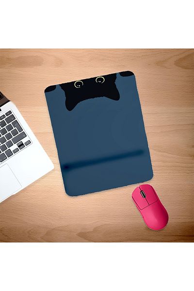 UcuruStore لوحة ماوس مع دعم للمعصم على شكل قطة سوداء مواجهة من الأعلى