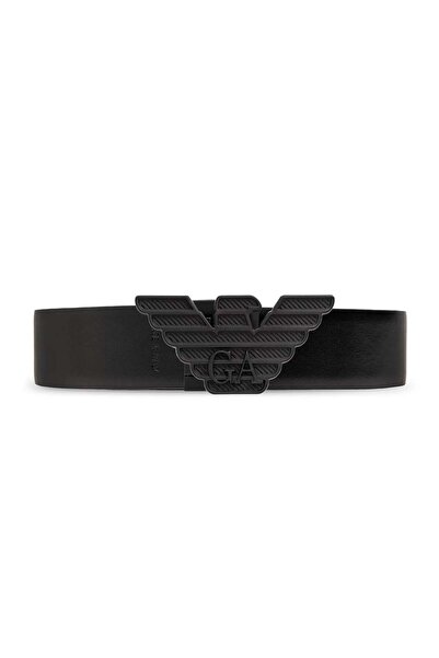 Emporio Armani Men's Logo Detailed Metal Buckle Adjustable Black Belt Y4S642 YQ48K-81386
