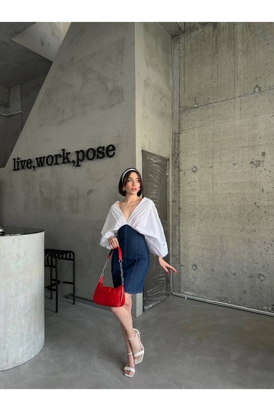 Ekim Store Poplin Garnished Denim Dress