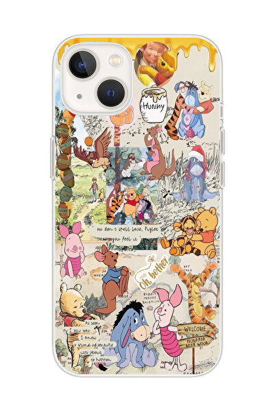 Magic Ring Iphone 15 Uyumlu Winnie The Pooh Kolaj Tasarımlı Şeffaf Telefon Kı...