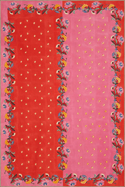 Rugs Modern Halı Kırmızı Pembe Temalı Karma Çiçek Desenli Modern Dekoratif Ha...
