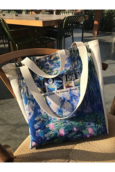 pamukcanta Monet Bez Çanta Yıkanabilir Metal Çıtçıtlı Kanvas Kumaş
