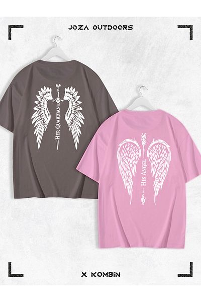 Joza Outdoors Unisex Angel Wing Pattern Lover Oversize T-Shirt Σετ 2 τεμαχίων - Ανδρικά και Γυναικεία