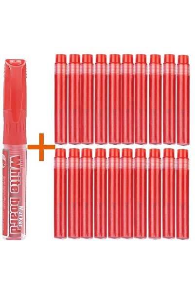Modellino 1 Adet Tüplü Kırmızı BYB Kartuşlu Beyaz Tahta Kalemi + 20 Kırmızı K...