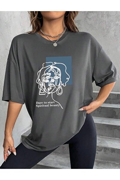 BYMEER تيشيرت كبير الحجم مطبوع عليه وجه مدخن