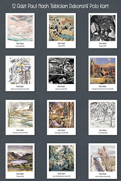 Runrux لوحات بول ناش 12 بطاقة بولو مزخرفة - بطاقات ملصقات فنية