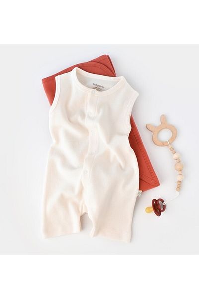 DIDuStore GOTS Certified 100% Organic Cotton, Summer Baby Girl Waffle Pattern Jumpsuit