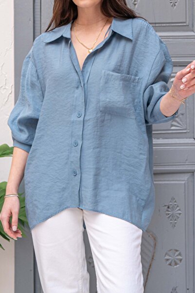 Suziş Γυναικείο πουκάμισο Indigo σε μεγάλο μέγεθος και χαλαρή γραμμή