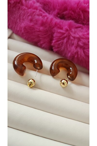 Aksesuar Çelik Kahverengi Kemik Küpe