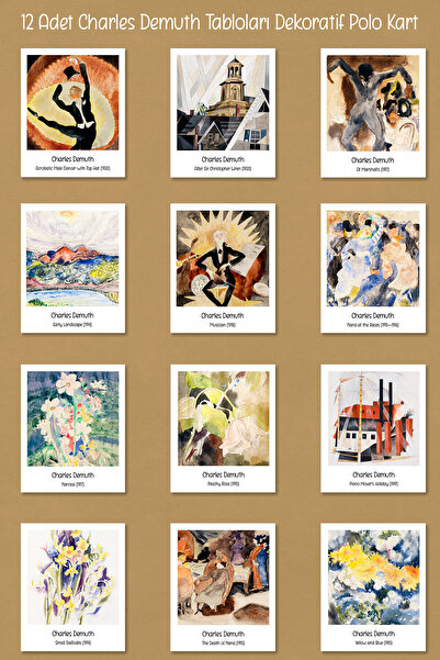 Runrux لوحات تشارلز ديموث 12 بطاقة بولو مزخرفة - بطاقات ملصقات فنية