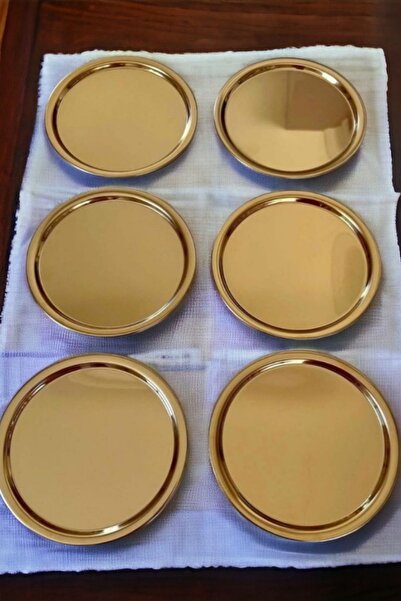 Gülçin Yalçın 6 Pieces Gold Metal Presentation Plate Round Tray Tea Coffee Presentation Tray