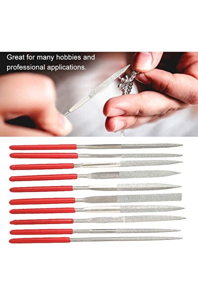 Depolife Hassas Elmaslı Eğe Seti 10 Parçalı Kuyumcu eğeleme seti 3x140mm cam saat takı işleri için ideal