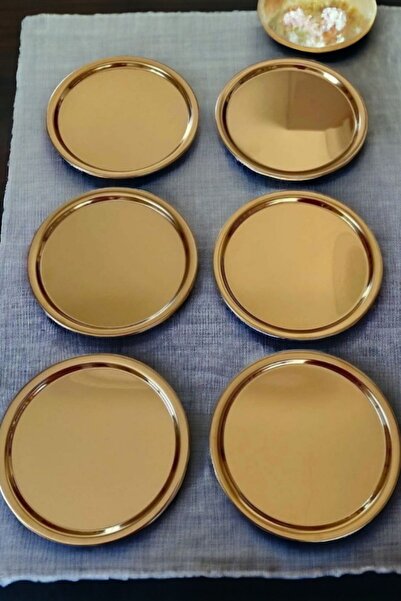 Gülçin Yalçın 6 Pieces Gold Metal Presentation Plate Round Tray Tea Coffee Presentation Tray