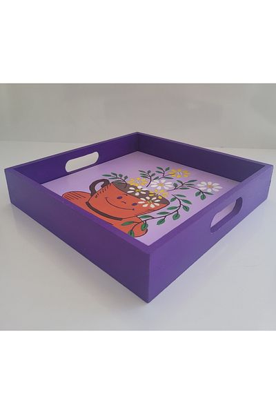 DESTİNA Destina Wooden Tray "Cup Model 20cmx20cm