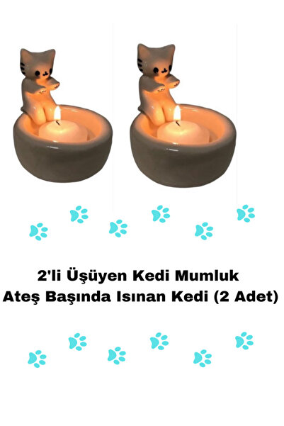 KnitBee 2'li Ateş Başında Isınan Kedi Mumluk, Üşüyen Kedi Mumluk 2 Adet