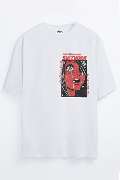 Grove Fashion Unisex White Crying Anime Girl Printed Oversize T-shirt