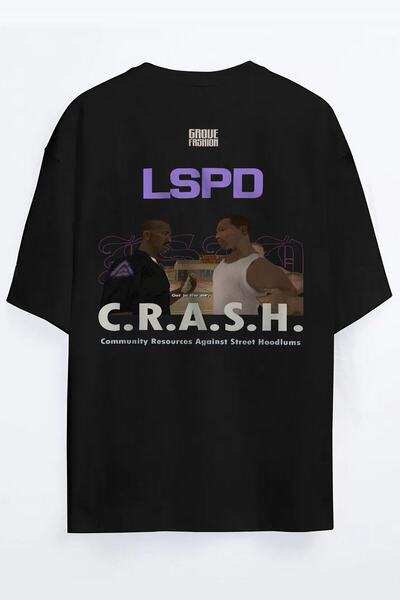 Grove Fashion Tricou oversize unisex cu imprimeu Gta San Andreas față și spate C.r.a.s.h Lspd