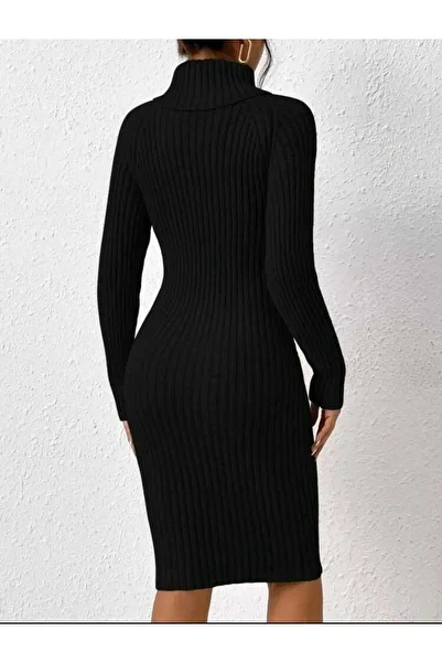 SolQ Rochie tricotată model cu nervuri cu panglică