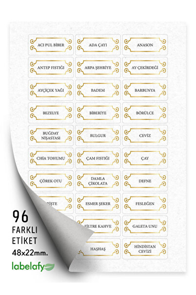 labelafy 96 Adet Farklı Baharat Bakliyat Kuruyemiş Etiketleri NO.27