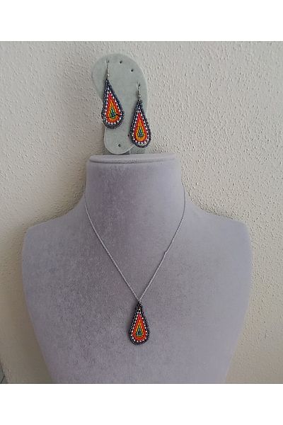 İPAR AKSESUAR Sand Bead Embroidery Handmade Earrings and Necklace Set
